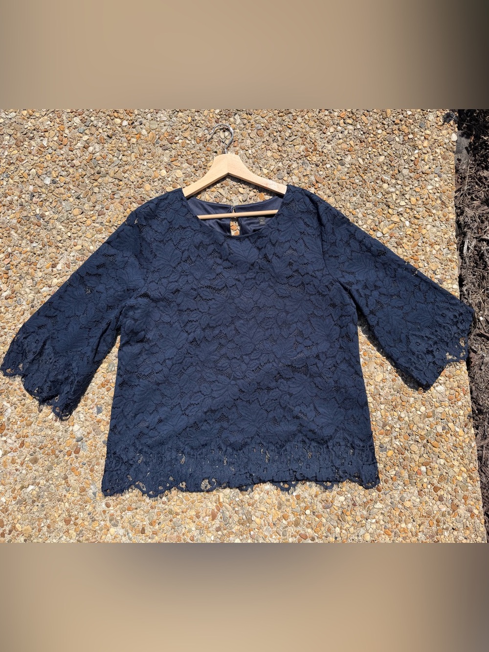 Banana Republic Navy Lace Women’s Blouse with Scalloped Hem